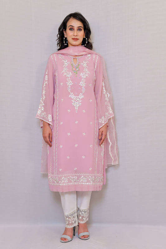 BABY PINK PURE GEORGETTE SUIT SET
